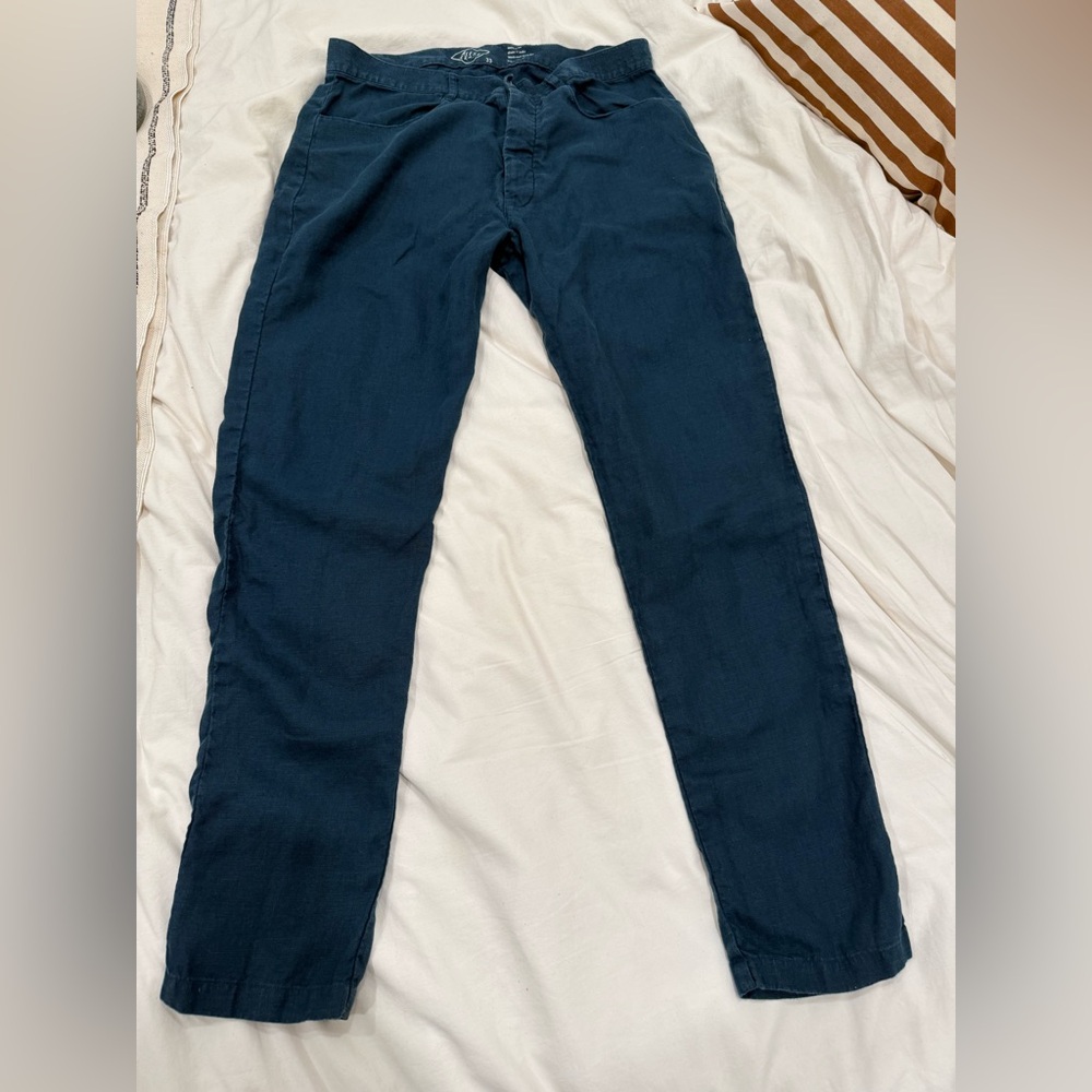 Alex Crane Cham Pants - Dusk (Teal), size 33, 100% Linen